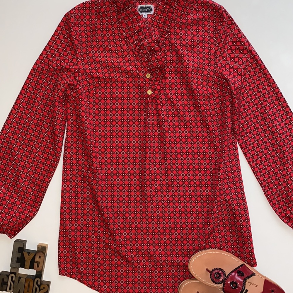 mud pie ‘Whitney’ Ruffle Neck Tunic Top - Picture 4 of 10